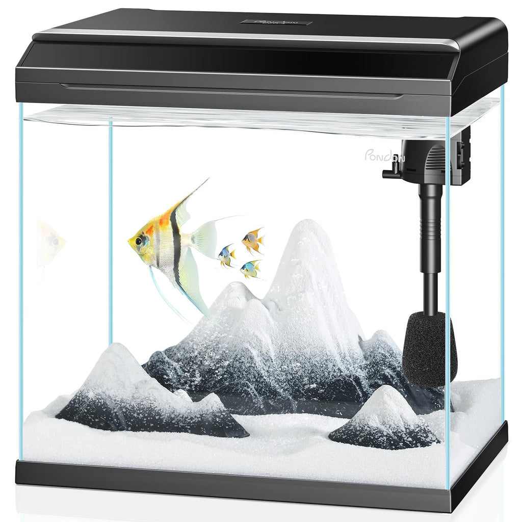 PONDON 7 Gallon Fish Tank with Detachable Lid Low-Iron Glass Aquarium Starter Kit with LED Light Beginner-Friendly Betta Aquarium with Removable Filtration