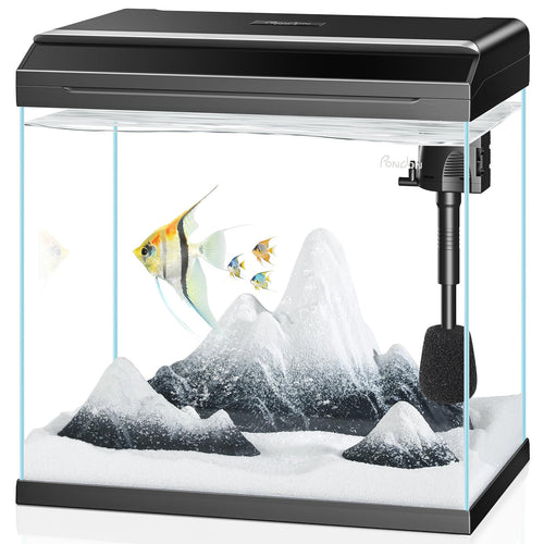PONDON 7 Gallon Fish Tank with Detachable Lid Low-Iron Glass Aquarium Starter Kit with LED Light Beginner-Friendly Betta Aquarium with Removable Filtration